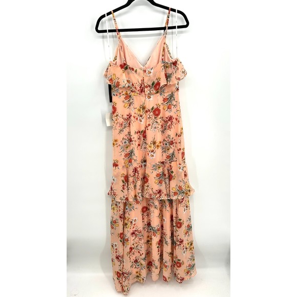 NWT LULUS Gabriella Blush Pink Floral Print Ruffled High-Low Maxi Dress Medium - Picture 6 of 9